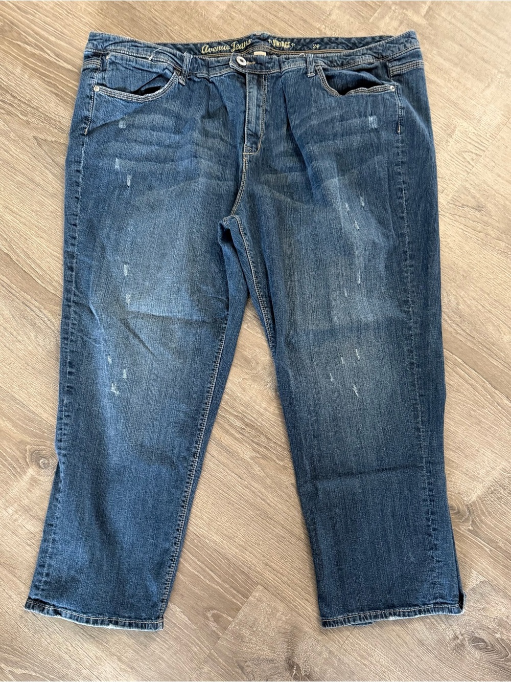 Avenue Vintage Dark Indigo Distressed Straight Leg Jeans Size 24